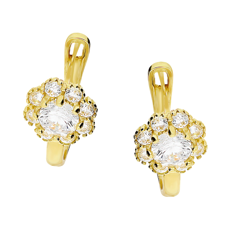 Złote kolczyki dla dziewczynki kwiatek z cyrkoniami pr. 375 - JubilerSezam.pl