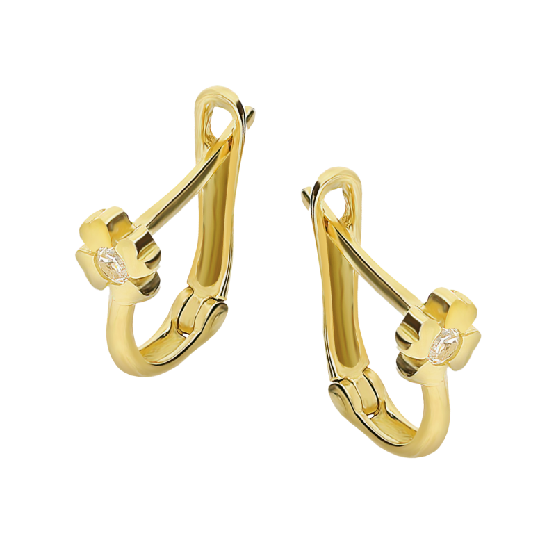 Kolczyki złote dla dziewczynki koniczyna z cyrkonią próba 585