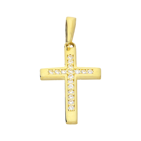 Złoty krzyżyk z cyrkoniami pr. 585 - JubilerSezam.pl