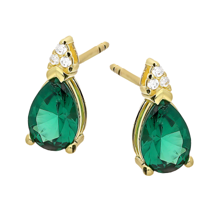Kolczyki złote z zieloną cyrkonią w formie kropli/sztyft MZ T23-E-PN-3051-7X5MM-GREEN-CZ próba 375