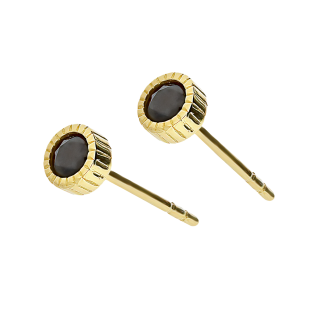 Kolczyki złote z czarną cyrkonią 3 mm w okrągłej żłobionej oprawie