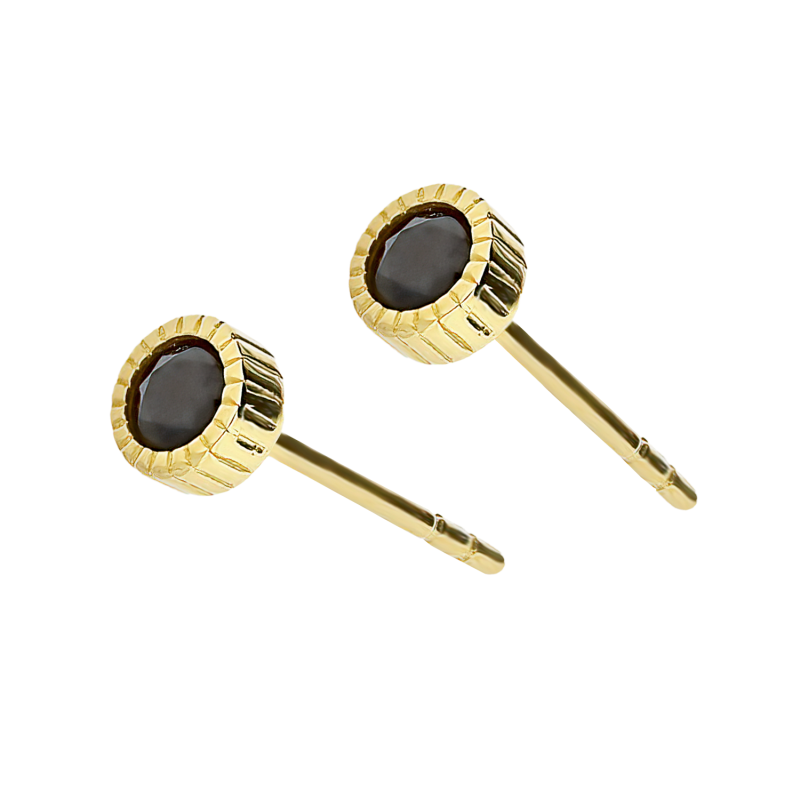 Kolczyki złote z czarną cyrkonią 3 mm w okrągłej żłobionej oprawie