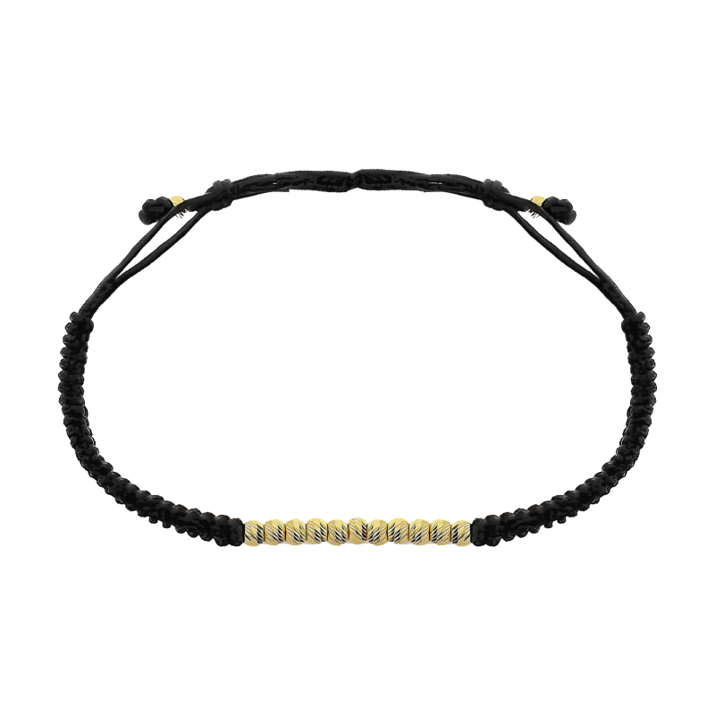 Bransoletka sznurkowa złote grawerowane kulki na czarnym sznurku
