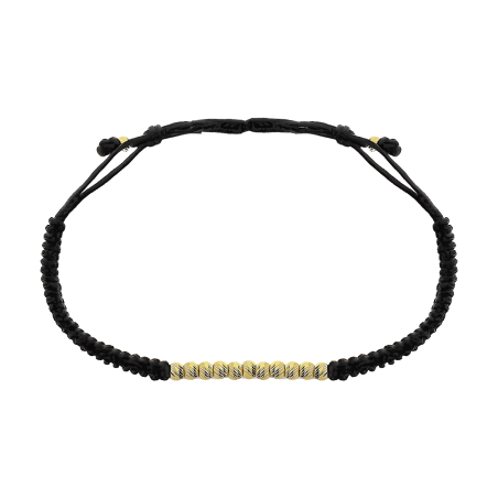 Bransoletka sznurkowa złote grawerowane kulki na czarnym sznurku