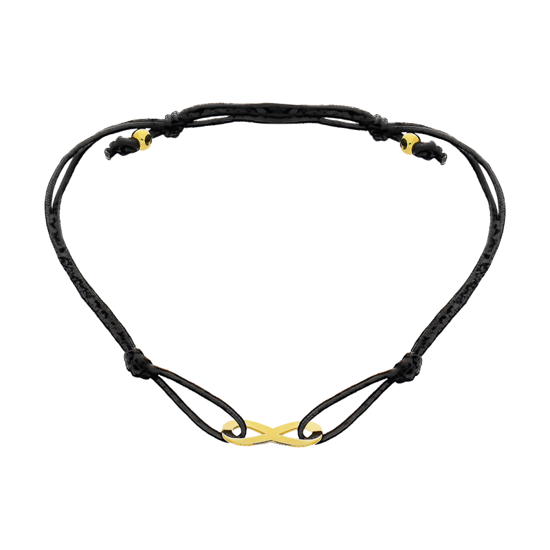 Bransoleta złota infinity na czarnym sznurku próba 375