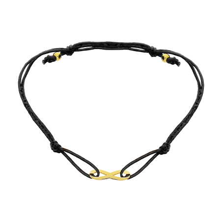 Bransoleta złota infinity na czarnym sznurku próba 375