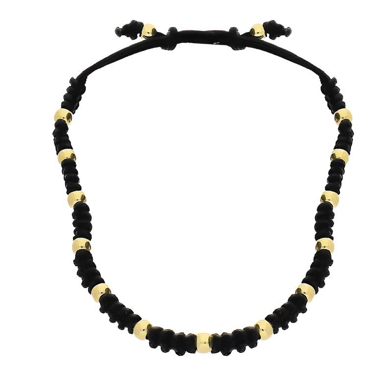 Bransoleta złota grawerowane kulki i warkocz/zaciągane MZ T23-B-IB-5-3MM-BLACK-ROPE próba 375