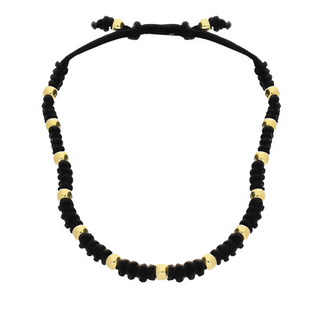 Bransoleta złota grawerowane kulki i warkocz/zaciągane MZ T23-B-IB-5-3MM-BLACK-ROPE próba 375