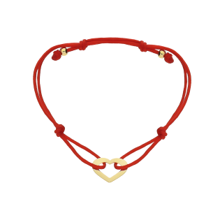 Bransoletka sznurkowa złote serce ramka na czerwonym sznurku