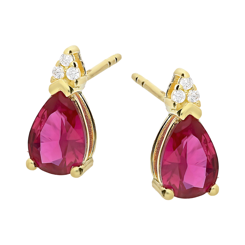 Kolczyki złote kropla z czerwoną cyrkonią/sztyft MZ T23-3051-7X5MM-RED-CZ próba 585