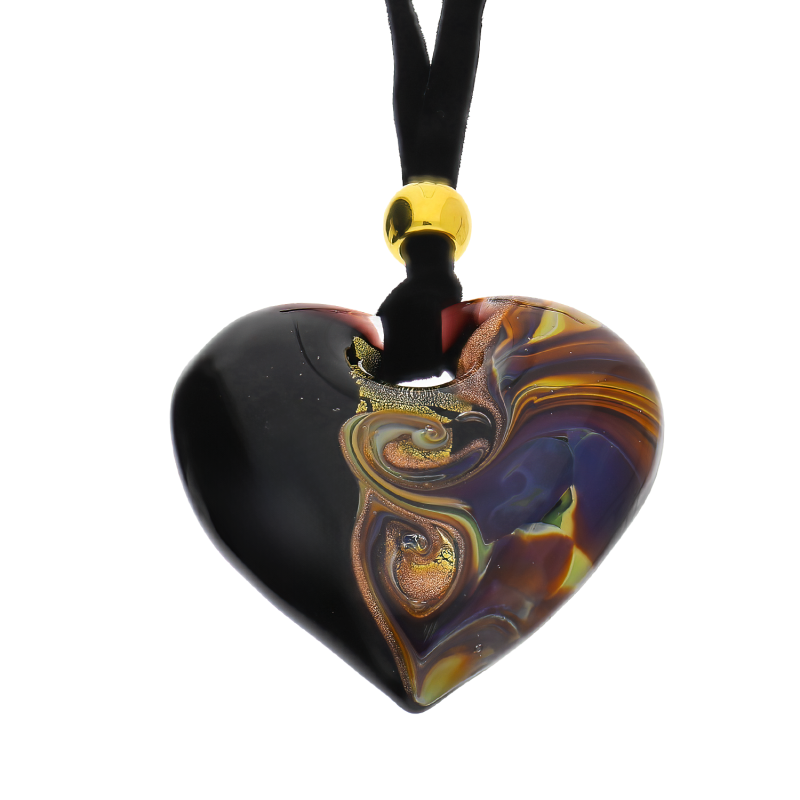 Naszyjnik Szkło Murano Serce Czarno-Złote - JubilerSezam.pl