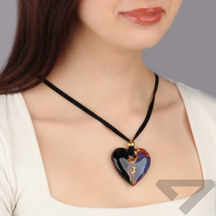 Naszyjnik Szkło Murano Serce Czarno-Złote - JubilerSezam.pl