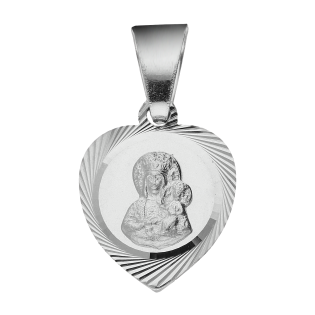 Medalik srebrny rodowany Częstochowska w sercu próba 925