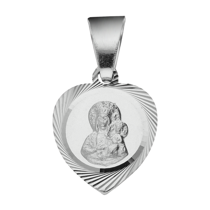 Medalik srebrny rodowany Matka Boska Częstochowska w sercu próba 925