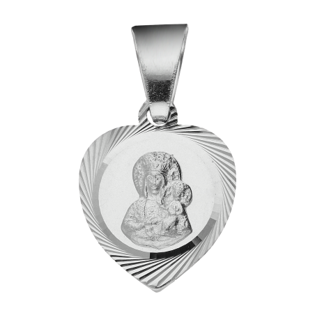 Medalik srebrny rodowany Matka Boska Częstochowska w sercu próba 925