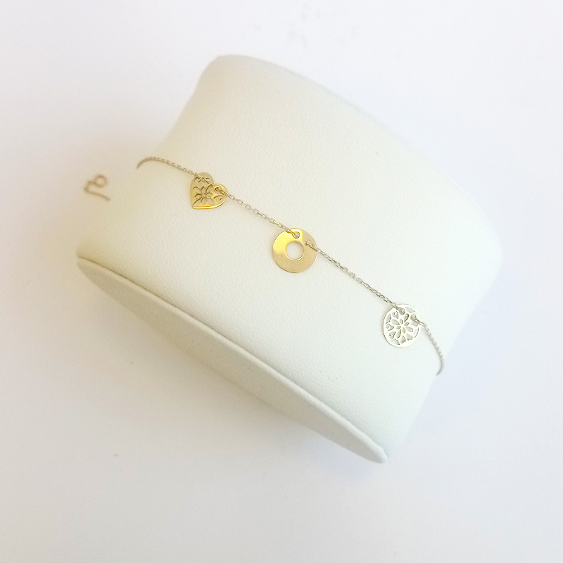 Bransoleta złota oponka, ażurowe serce i koło/rolo MZ T23-B-NLZ-55 próba 585