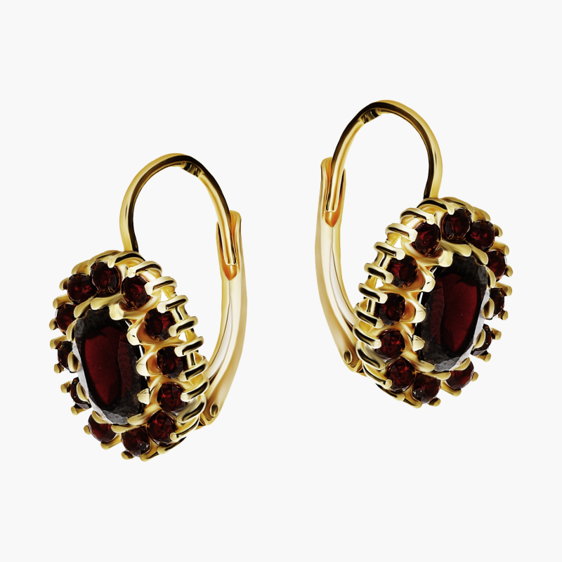 Kolczyki złote owal z granatami/big.zam. MZ T17-GRNT-01-RS próba 585