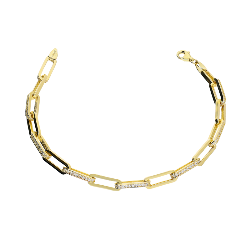 Bransoleta złota rolo long i białe cyrkonie