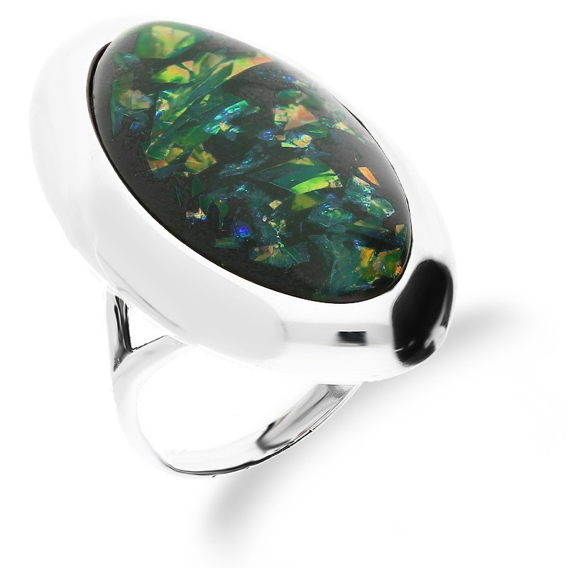 Srebrny Pierścionek z Zielonym Opalem Łezka pr. 925 - JubilerSezam.pl