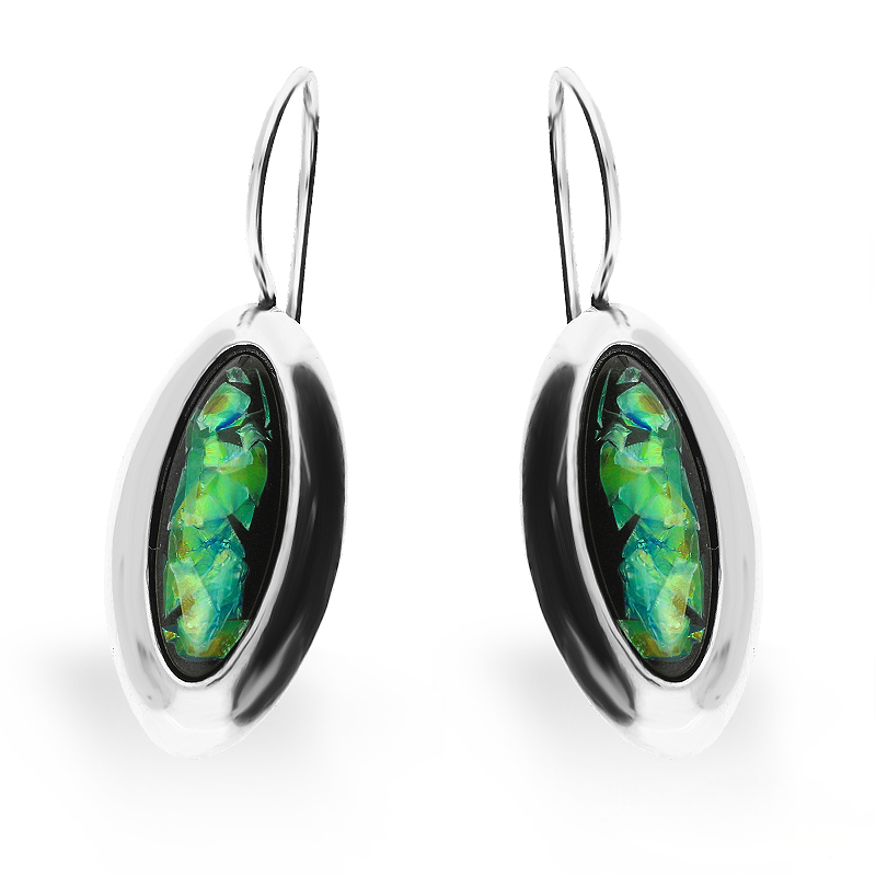 Kolczyki srebrne łezka z zielonym opalem jubilerskim/big.zam. SZ124 opal szmaragdowy próba 925