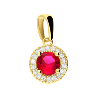 Zawieszka złota okrągła czerwona cyrkonia próba 375