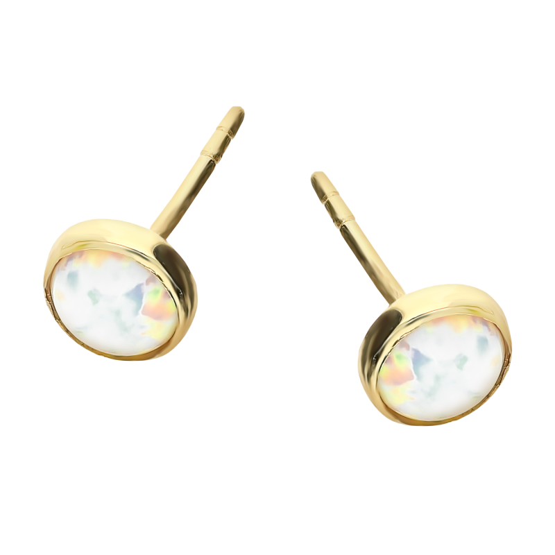 Kolczyki złote opal w okrągłej oprawie/sztyft próba 375