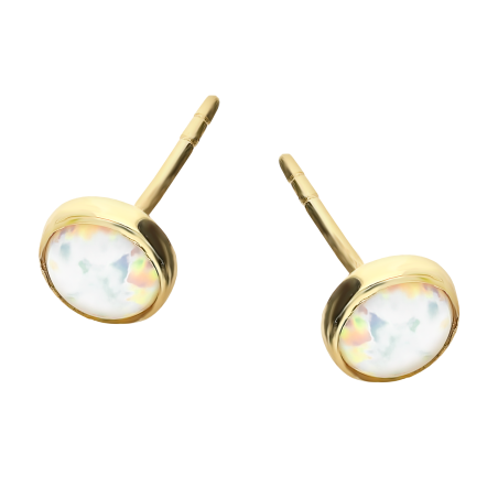 Kolczyki złote opal w okrągłej oprawie/sztyft próba 375