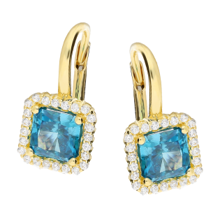Kolczyki złote kwadratowa markiza z niebieską cyrkonią/ang.zap próba 375