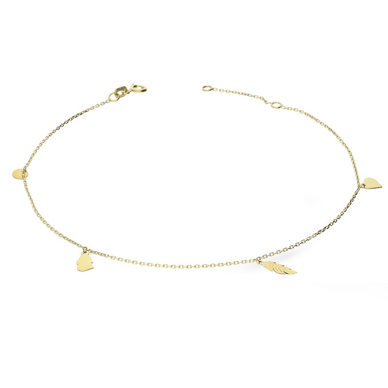 Bransoleta złota na noga z wiszącymi elementami próba 375