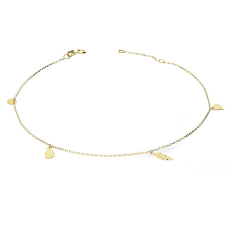 Bransoleta złota na noga z wiszącymi elementami próba 375