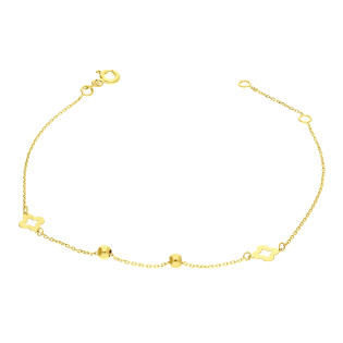 Bransoletka złota koniczynki i kulki na łańcuszku anker