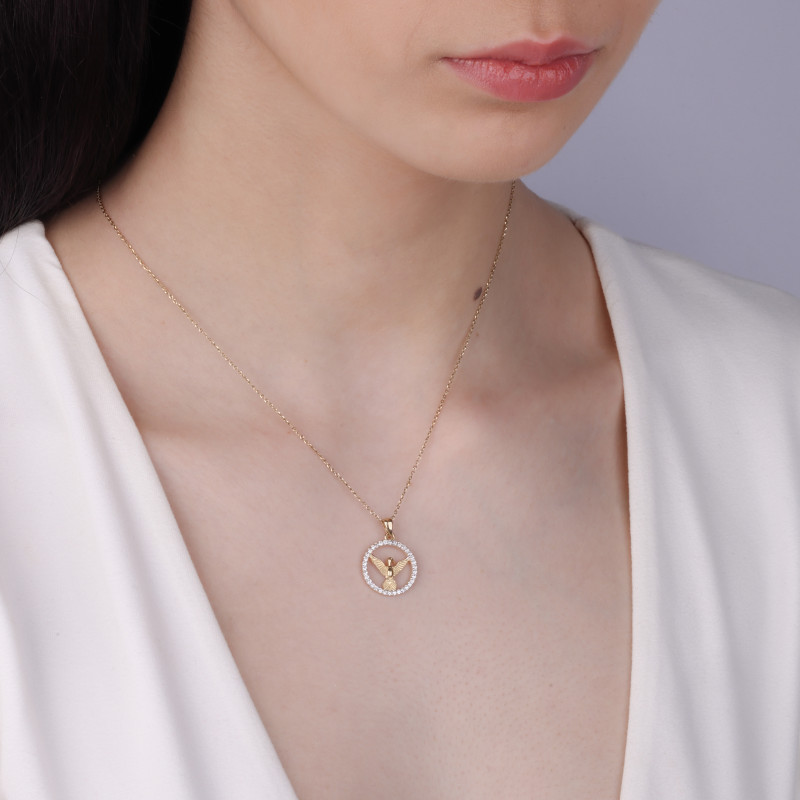 Medalik złoty Duch Święty z cyrkoniami próba 585