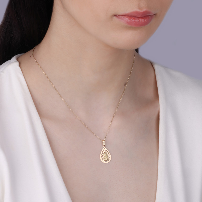 Medalik złoty Częstochowska w ażurowej kropli próba 585