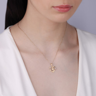 Medalik złoty Główka Matki Boskiej w sercu z kwiatami