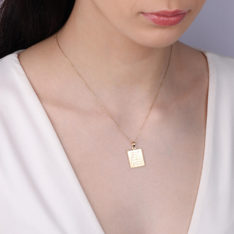 Medalik złoty prostokątna blaszka z modlitwą próba 585