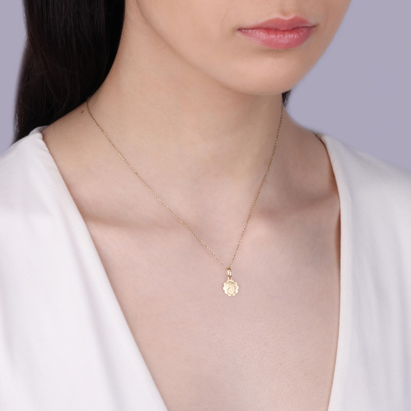 Medalik złoty z Matką Boską Częstochowską w kwiatku próba 585