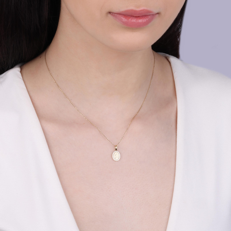 Medalik złoty Niepokalana w owalu z cyrkoniami próba 585