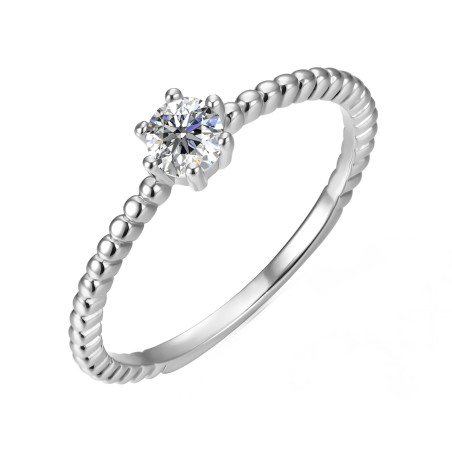 Pierścionek srebrny z moissanitem i szyną z kulek bead