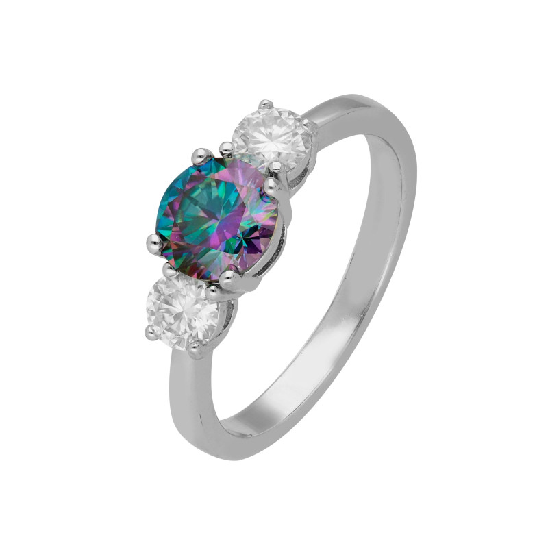 Pierścionek srebrny z opalizującym moissanitem