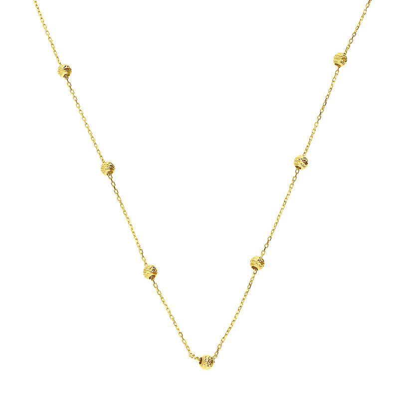 Naszyjnik złoty z grawerowanymi kulkami/anker próba 585