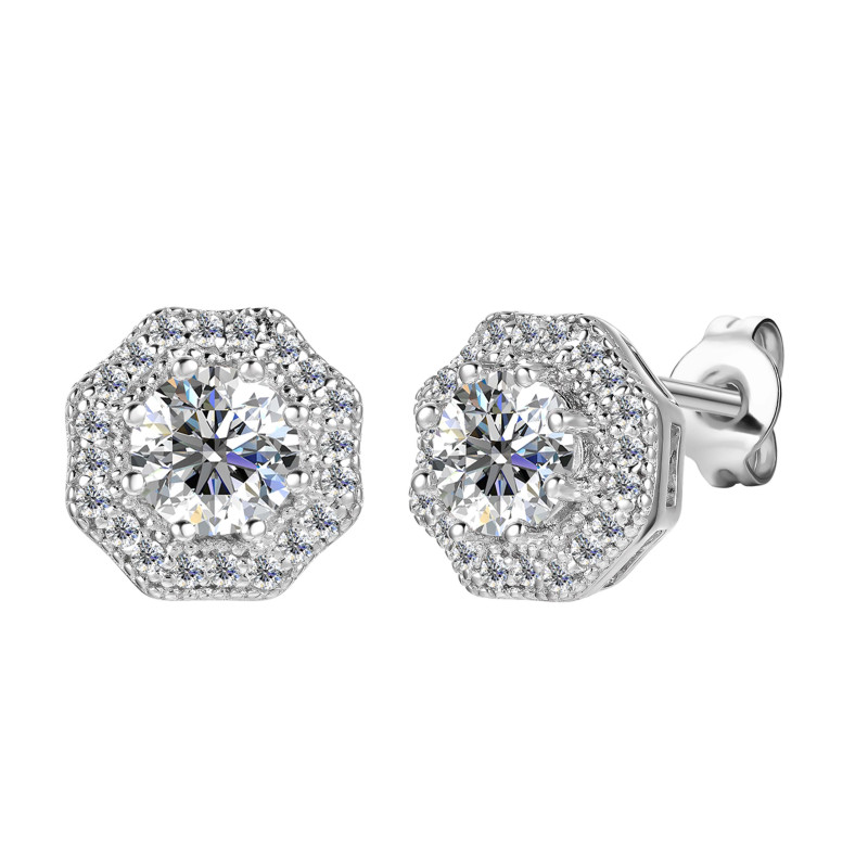 Kolczyki srebrne oktagon z moissanitami