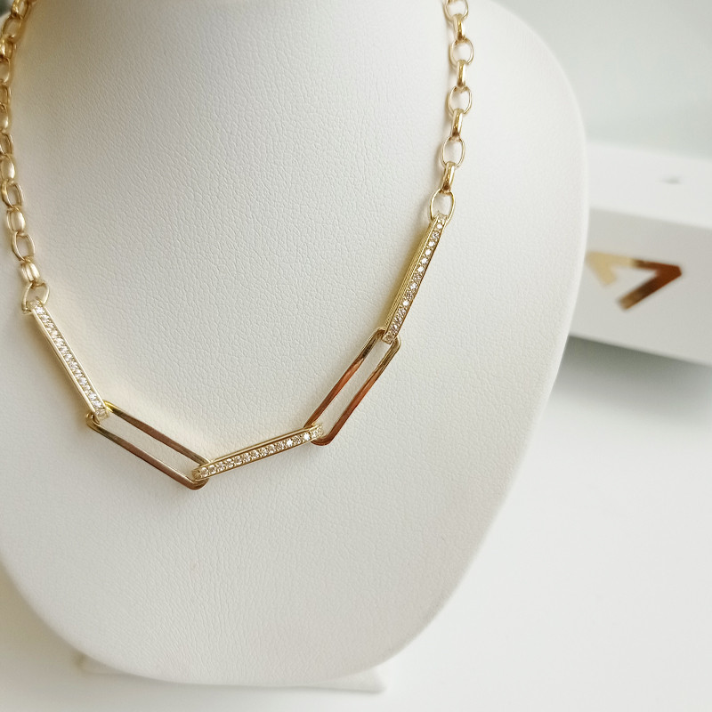 Naszyjnik złoty anker long z cyrkoniami/rolo wypukły MZ T23-N-201-CZ próba 375