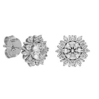 Kolczyki srebrne kwiat z moissanitami