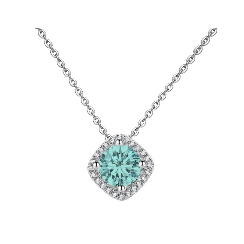 Naszyjnik srebrny kwadrat z niebieskim moissanitem