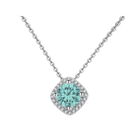 Naszyjnik srebrny kwadrat z niebieskim moissanitem