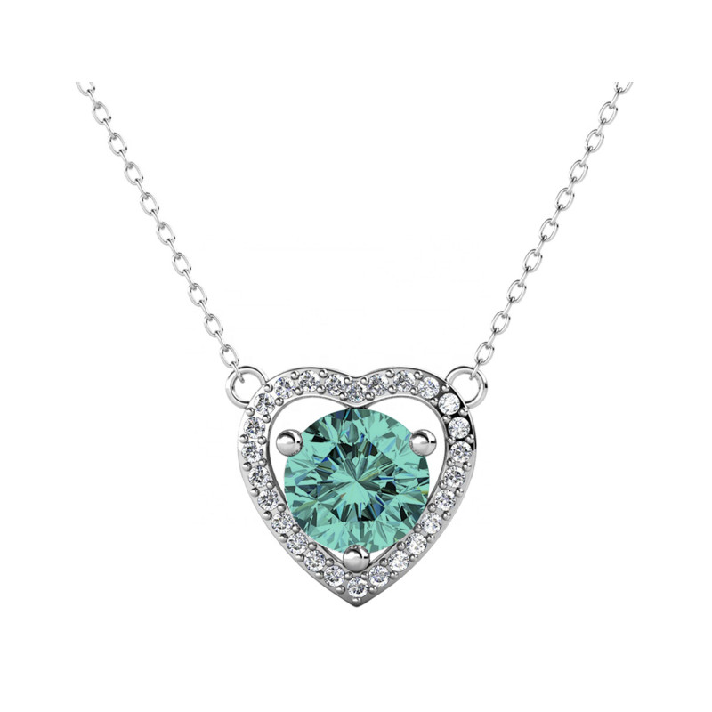 Naszyjnik srebrny serce z niebieskim moissanitem