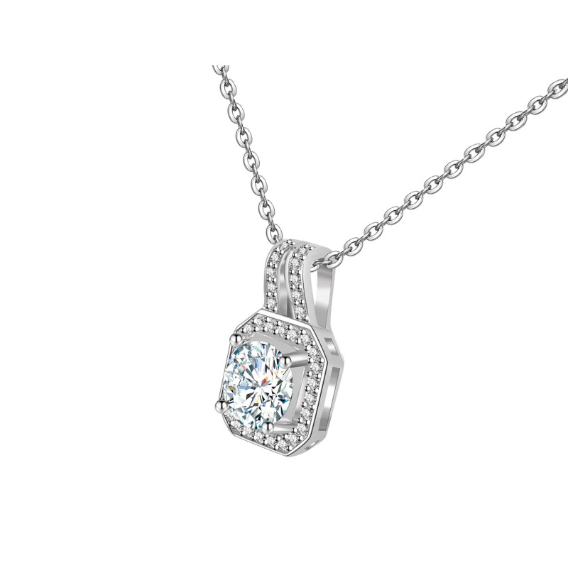 Naszyjnik srebrny oktagon z moissanitami
