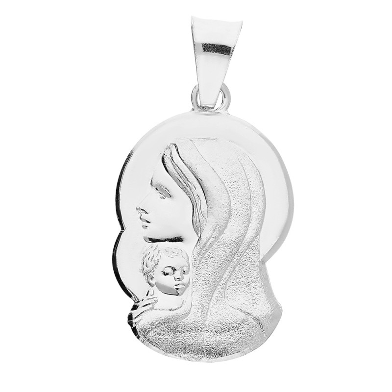 Medalik srebrny rodowany Matka Boska z Dzieciąkiem próba 925