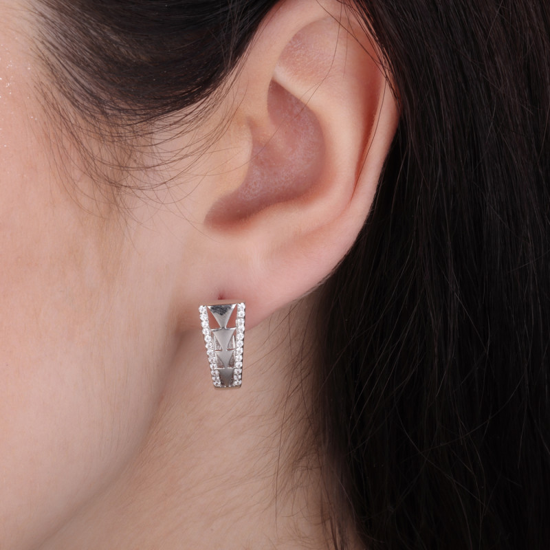 Kolczyki srebrne ażurowa blaszka z cyrkoniami i trójkątami/ang.zap. OL OKP922 próba 925