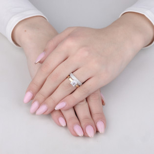 Pierścionek srebrny podwójny z cyrkoniami